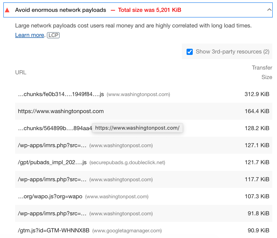 Avoid enormous network payloads